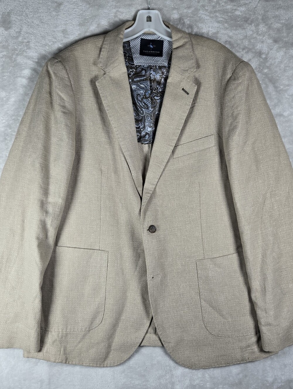 Tailorbyrd Collection Blazer Sport Coat Mens Sz 44L Tan Linen Cotton Blend NWOT